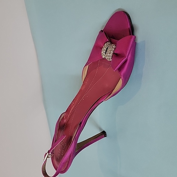 KATE SPADE New York Fushia Satin Jeweled Bow High Heel Slingback Shoes Size 11 - Picture 6 of 15